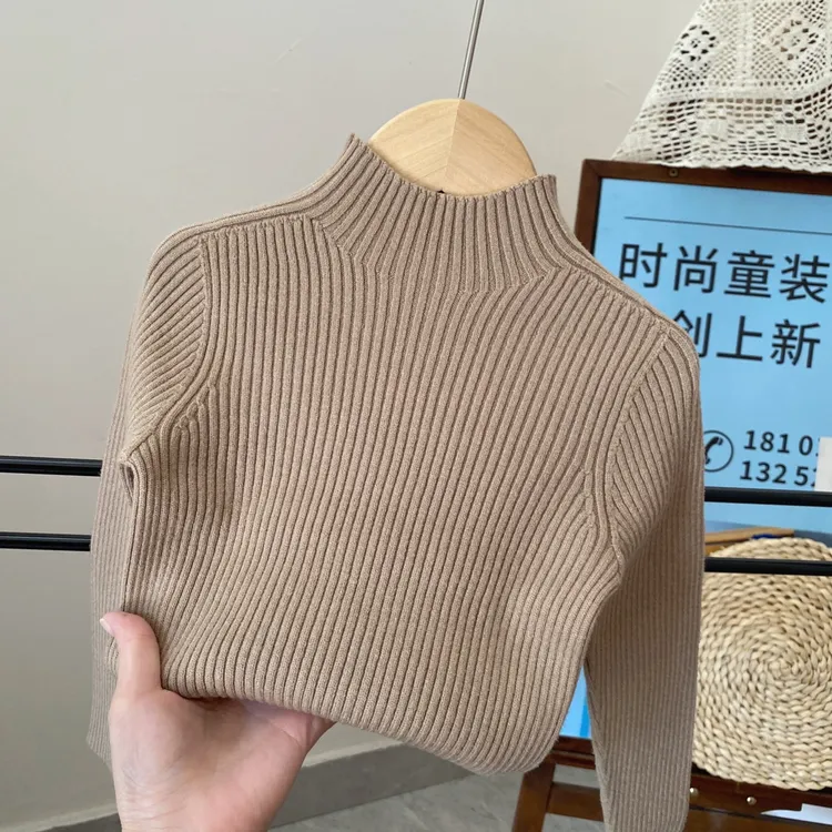 男女童套头秋冬休闲风保暖百搭高领毛衣韩版纯色软糯女童过年衣服