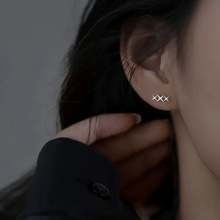 足银耳饰 999纯银四芒星耳钉设计感ins小众时尚个性耳环女款百搭