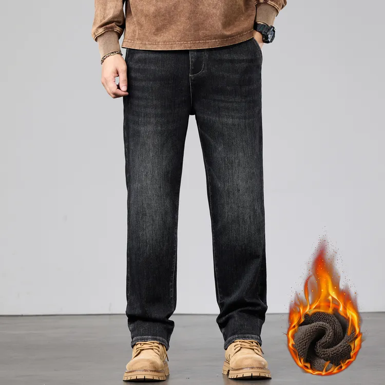 秋冬新款大码男士牛仔直筒裤弹力宽松加肥加大爆款松紧腰裤子6340