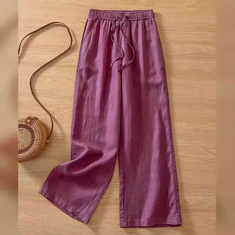 亚麻窄版阔腿裤女士夏季2025新款高腰显瘦垂感小个子直筒休闲裤子
