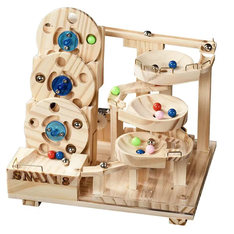 滚珠轨道木质电动机械滚珠拼图DIY立体拼装玩具