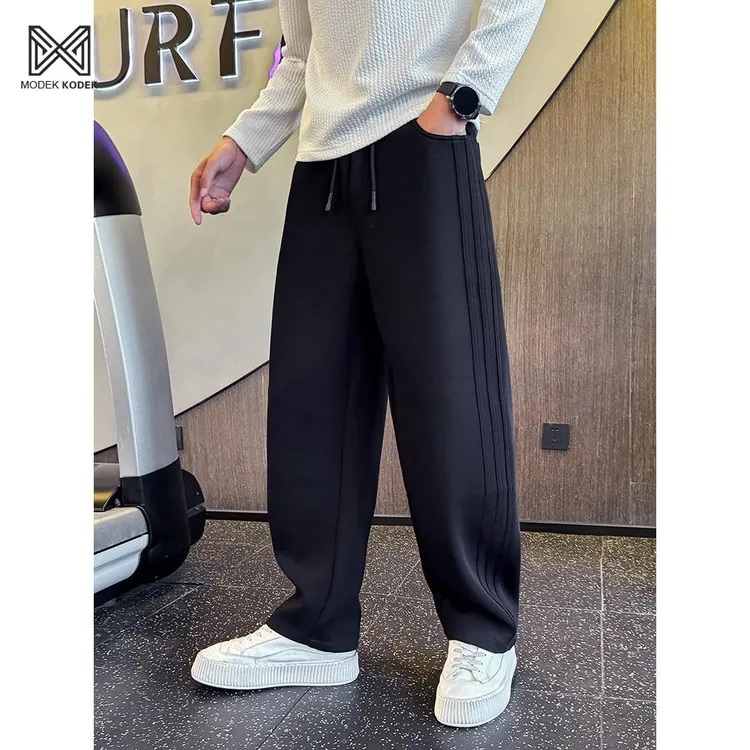 MODEK KODEK高级感条纹直筒卫裤男2025秋冬新款痞帅风弯刀休闲裤