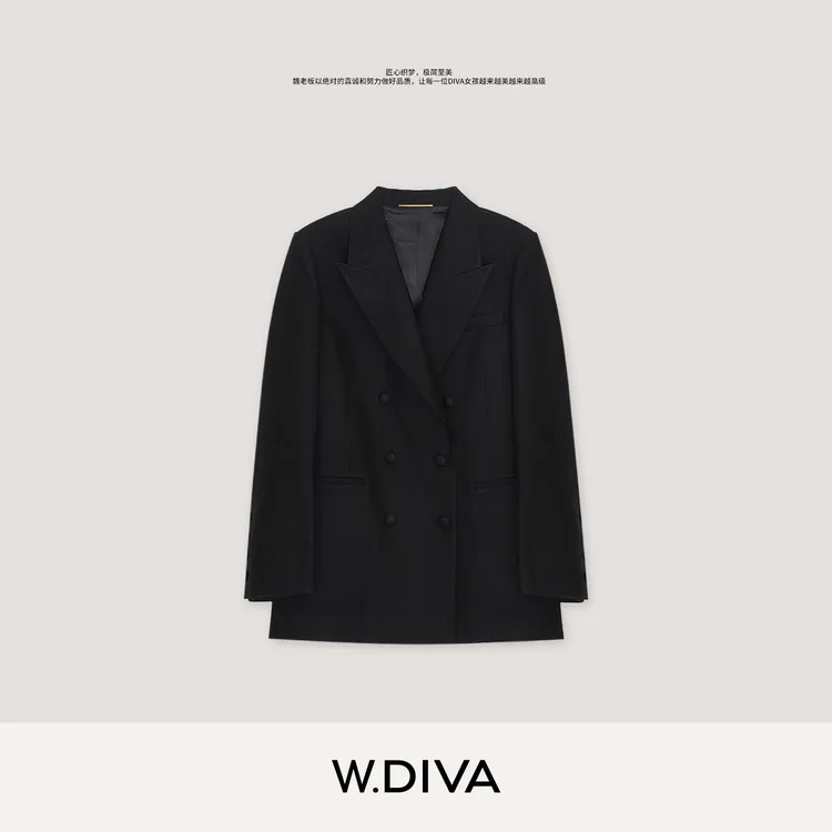 W.Diva【月光手札】山羊绒超细澳毛酷飒戗驳领西装外套女54C262533