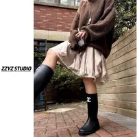 【ZZYZ】“摇曳旋律”松紧腰不规则蕾丝花边设计感半身裙女