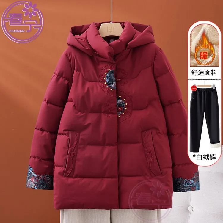 中老年女装棉服外套加绒加厚国风妈妈装棉衣连帽老太太奶奶装棉袄