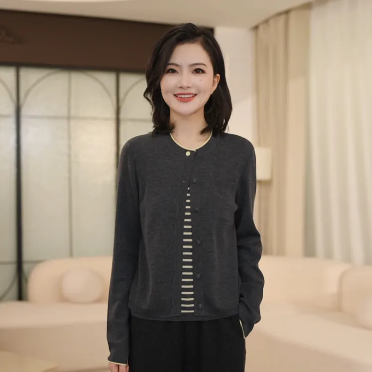 【假两件开衫】枫竺阿楠anan全羊毛四平针拼接针织衫女秋冬休闲外套
