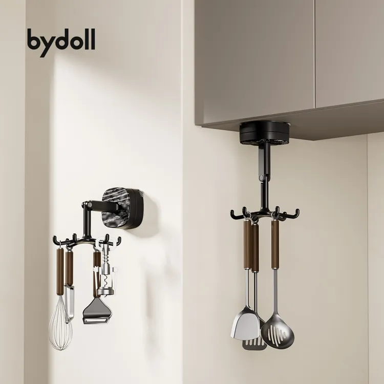 厨房吸盘旋转挂钩无痕免打孔六爪挂钩厨房强力无痕家用收纳置物架