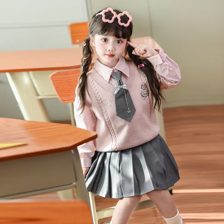女童JK套装秋装洋气女孩学院风三件套2025新款韩版秋季裙子儿童装