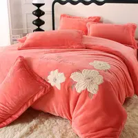 【花韵】加厚绒被套贴布绣花四件套婴肤绒被套柔软被罩牛奶绒大床单