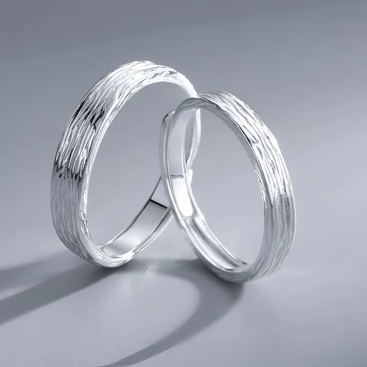 足银戒指 990纯银戒指女枯木逢春素圈食指戒情侣对戒指环男可刻字