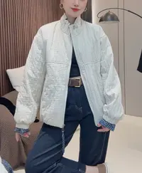 881新款秋冬女士格子拼接绗线轻薄短款夹棉外套