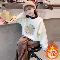 女童加绒加厚卫衣2025新款中大童洋气女孩冬季半高领卡通保暖上衣