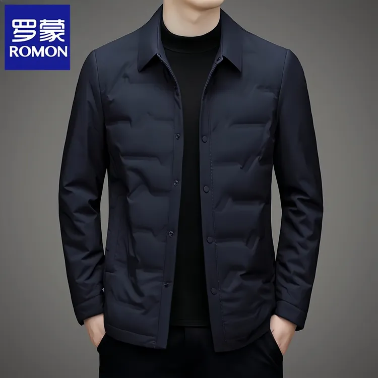 Romon/罗蒙休闲潮流翻领男士羽绒服商务秋冬季轻薄夹克修身外套潮
