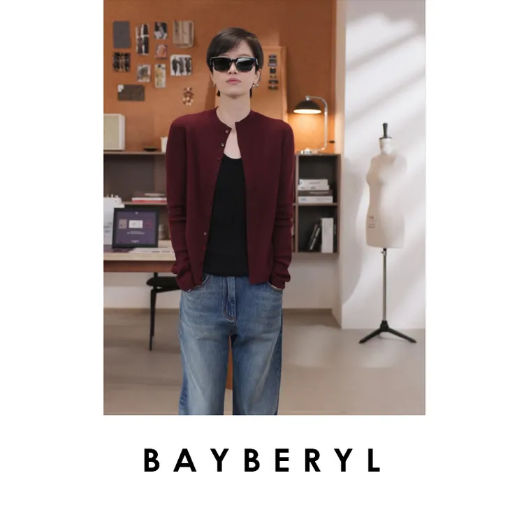 CC10-BAYBERYL老贝精简开衫*单排扣立领羊毛秋针织衫ZZS5E1423