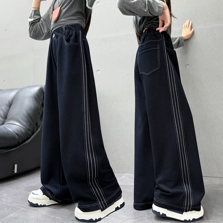 女大童牛仔阔腿裤秋季显瘦裤子6-12岁洋气儿童高腰直筒裤春秋长裤