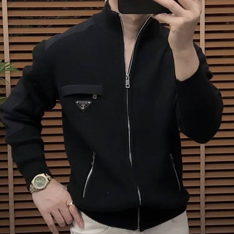 男士秋冬针织羊毛混纺打底外套俩用休息时尚简约潮流修身立领