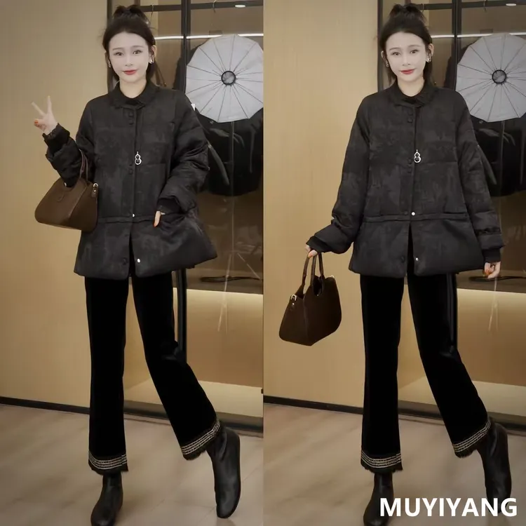 【墨隐】独特超好看提花90白鸭绒高定版羽绒服 衣长70 25-602#