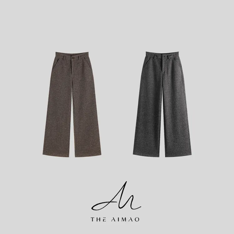 【THE AIMAO】“智感腔调”醋酸羊毛混纺460G粗花呢直筒裤XYX82804