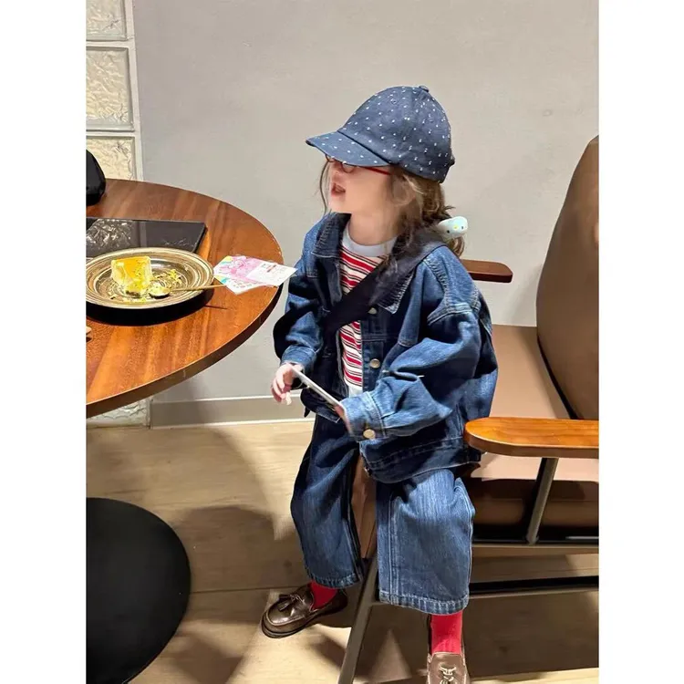 女童套装秋季韩版外套2025新款牛仔夹克宝宝洋气秋装时髦潮款衣服