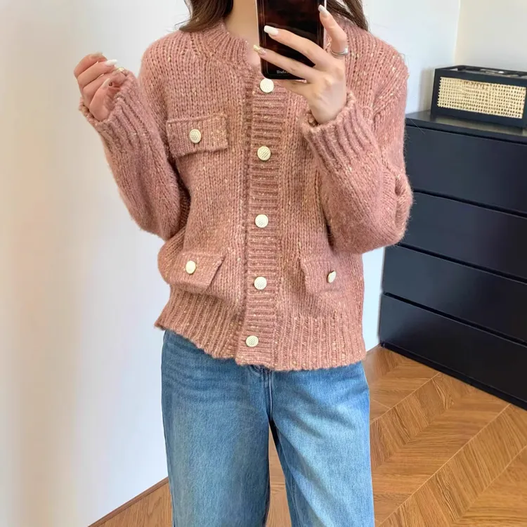 韩版金丝小香风毛衣外套女春秋新款高级感宽松短款针织开衫上衣厚