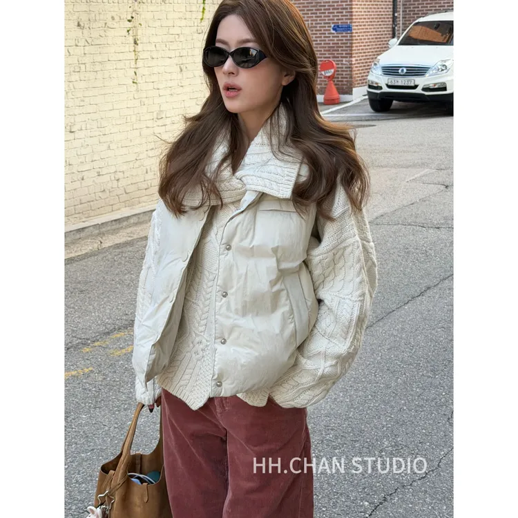 HH.CHAN“温柔马甲”90新国标S级白鹅绒米白绿调鹅绒马甲HH55M39445