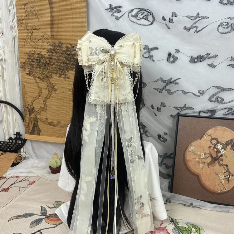 【皎月蝶影】新国风多层次长飘带蝴蝶结弹簧夹古风汉服洛丽塔头饰