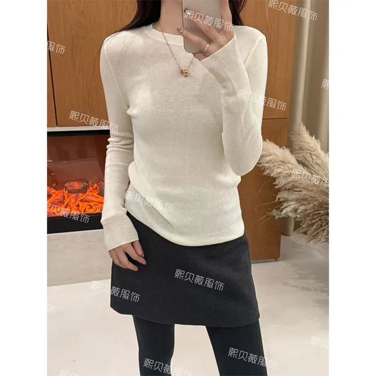 熙贝薇5 绵羊毛无缝一体软糯圆领百搭休闲长袖打底针织衫 G5569