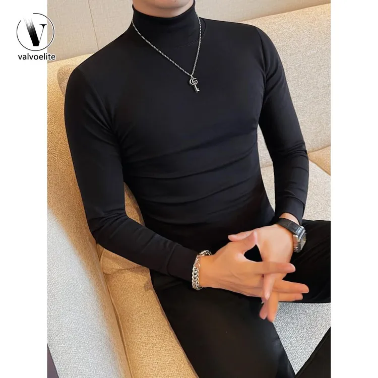 VALVOELITE男长袖弹力打底衫韩版修身春秋季百搭款半高领T恤潮流