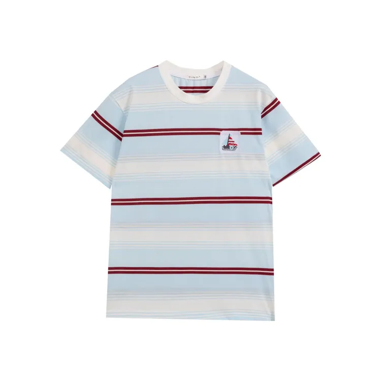 胖二哥【80斤-240斤】重磅纯棉蓝白条纹一帆风顺圆领短袖T恤宽松衫