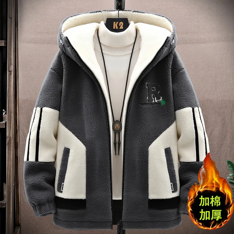 羊羔绒外套男冬季加厚25新款学院初中学生大童百搭颗粒绒棉衣男装