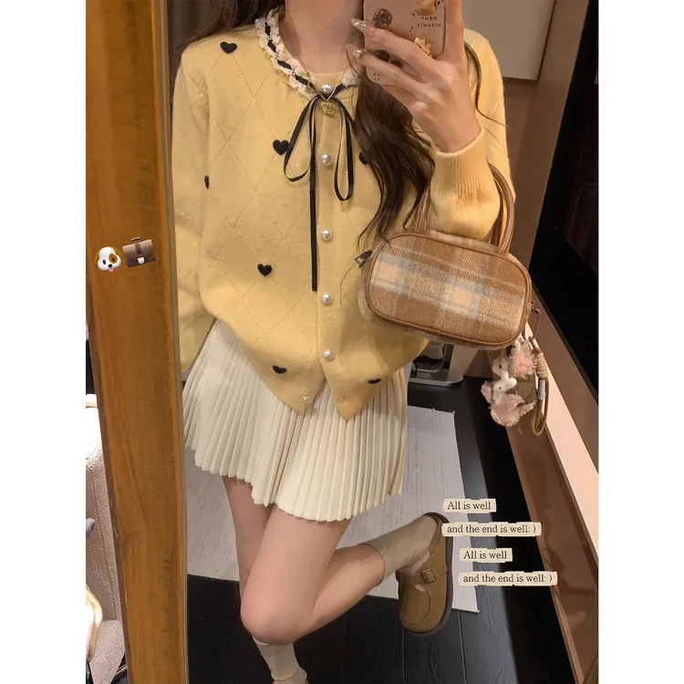 小香风秋冬新款时尚圆领宽松毛衣开衫女百搭长袖宽松针织衫上衣