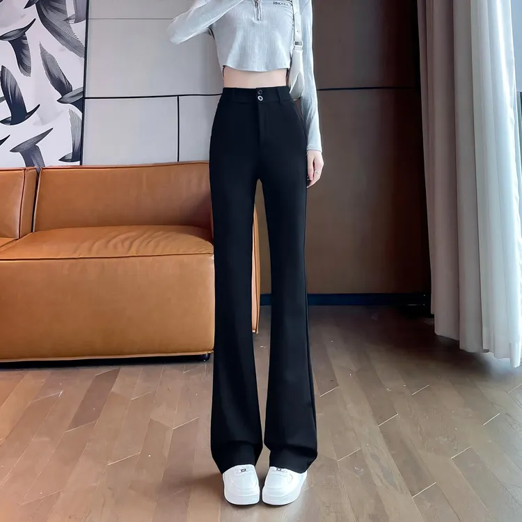 黑色西装喇叭裤女春秋2025新款高腰修身微喇裤显瘦垂坠感马蹄裤子