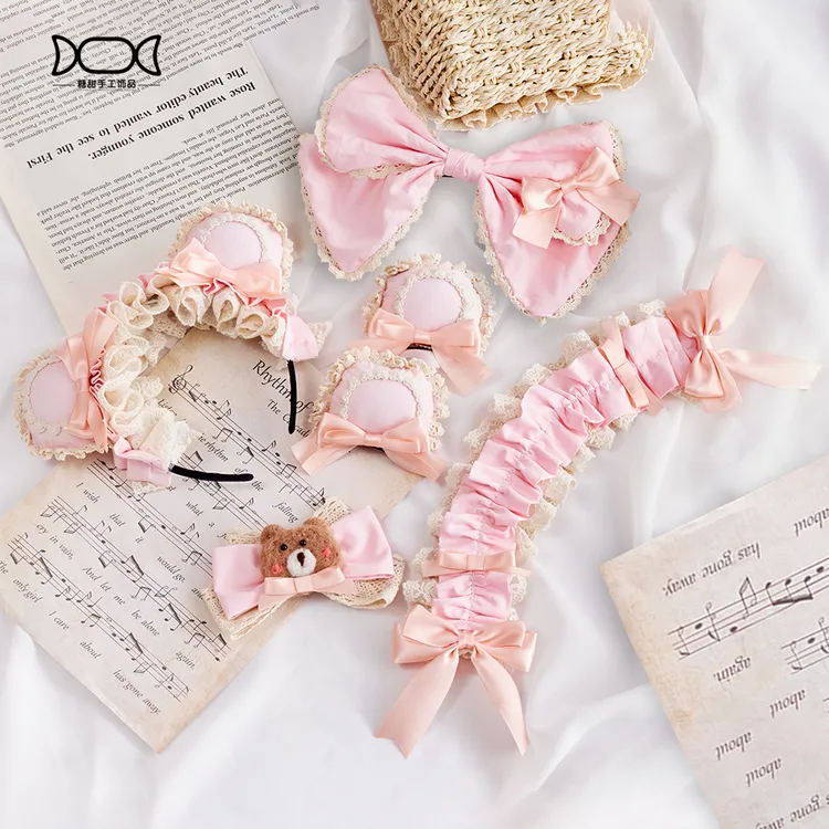 原创手作小熊童子发带小物配饰小礼帽甜呲可爱熊耳lolita花丸帽子