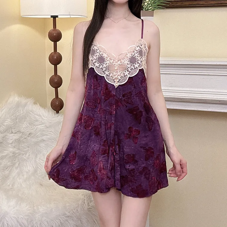 性感睡衣女夏季2025新款薄款蕾丝烧花纯欲风高级感吊带睡裙家居服
