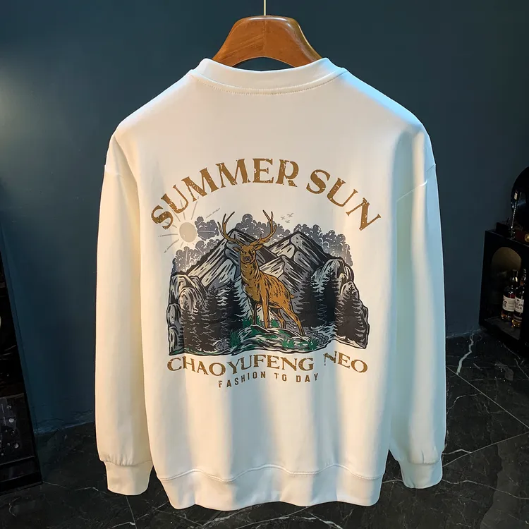 蒙鲁巴恩刺绣印花卫衣男春秋季潮流休闲圆领套头衫新款高端长袖衫