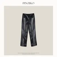 pinziko简约女主~轻奢磨毛高腰弹力九分微喇皮裤时尚休闲裤TJF596