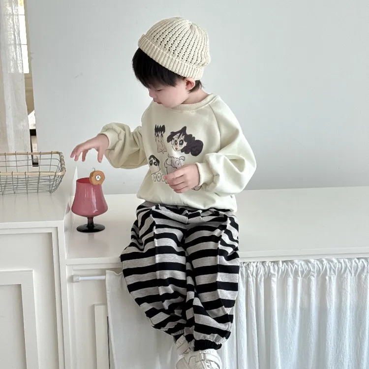 儿童春秋季长袖卡通卫衣套装男女童洋气宽松条纹休闲裤可爱上衣