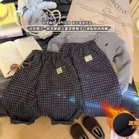 儿童加绒裤子秋冬新款女童男童加绒百搭格子裤休闲裤宝宝冬季裤子