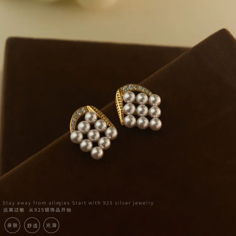 丽沁 925银耳饰 曼塔玫瑰紫珠葡萄耳钉气质法式复古精致个性耳环