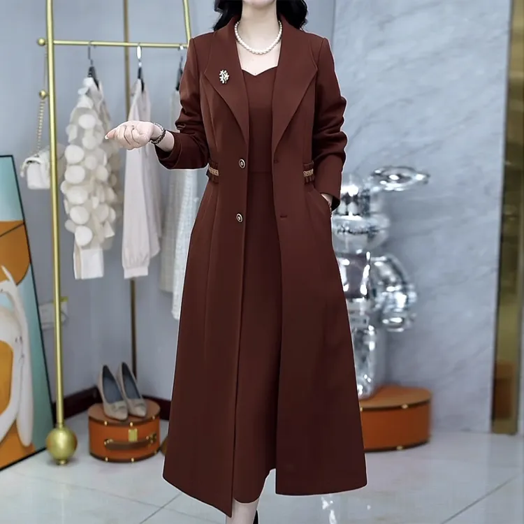 轻奢高档时尚设计师款两件套风衣外套女秋季新款中长款气质连衣裙