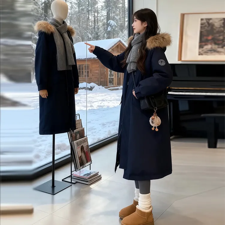 2025年新款冬季长款工装派克服羽绒棉服女复古小个子棉袄情侣外套