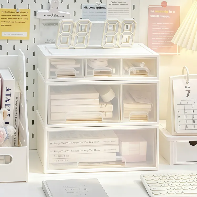 桌面收纳盒抽屉式大容量办公室工位置物架学生宿舍书桌文具整理盒