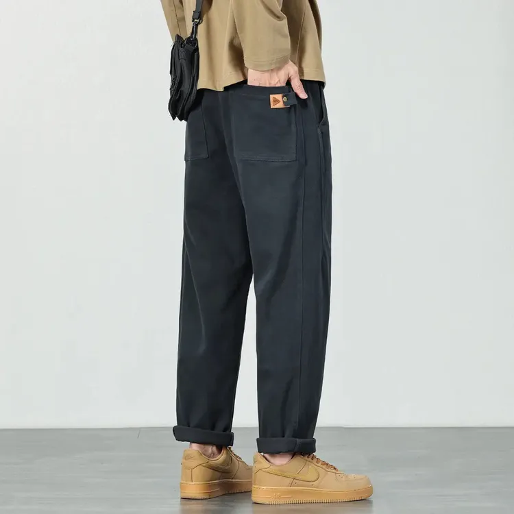 微锥弹力休闲裤男士秋季新款直筒复古哈伦裤宽松潮牌百搭通勤长裤