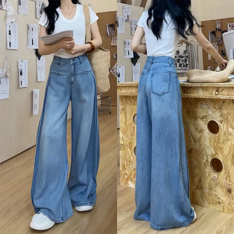 69929结构天丝牛仔裤女2025年夏季新款宽松百搭裁片高腰显瘦长裤