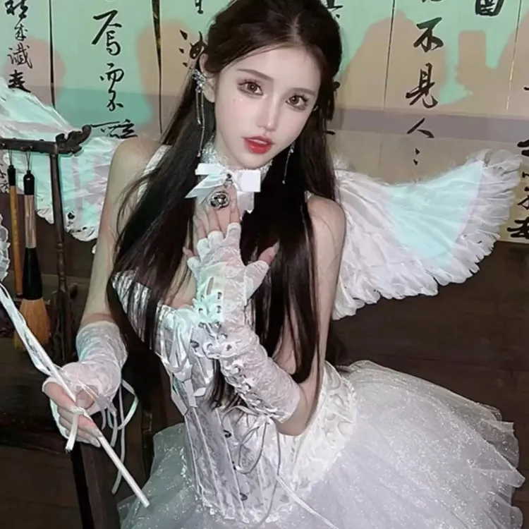 万圣节套装成人女白色天使cos服芭蕾天鹅束腰马甲闺蜜套装蓬蓬裙
