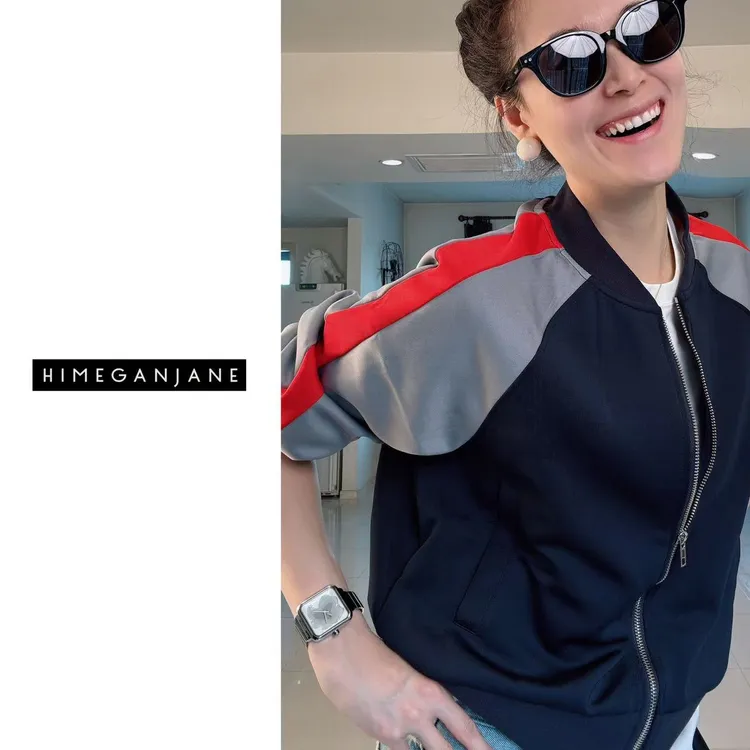  HIMEGANJANE 港风减龄撞色拼接棒球夹克外套11065