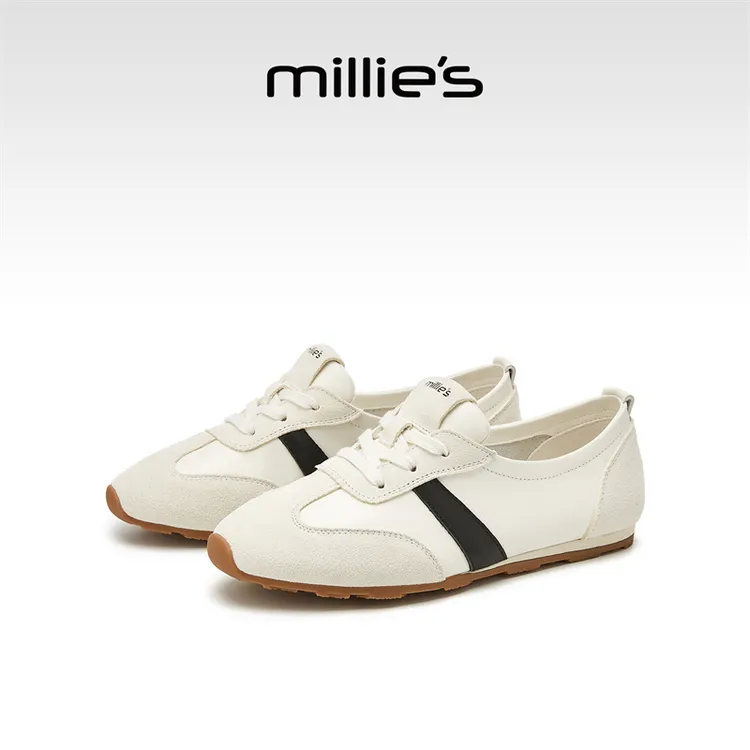 MILLIE'S/妙丽2025新款真皮复古德训鞋女时尚百搭休闲运动鞋