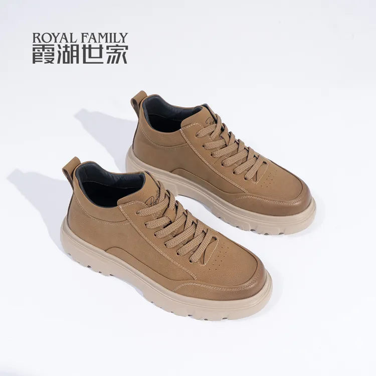 霞湖世家马丁靴男款2025新款秋季休闲鞋低帮户外增高工装短靴子男