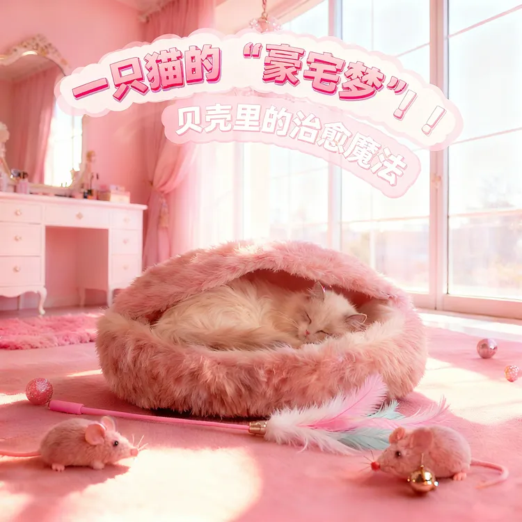 猫窝冬季保暖长毛绒宠物窝贝壳猫窝猫咪垫子睡垫狗窝犬通用睡床