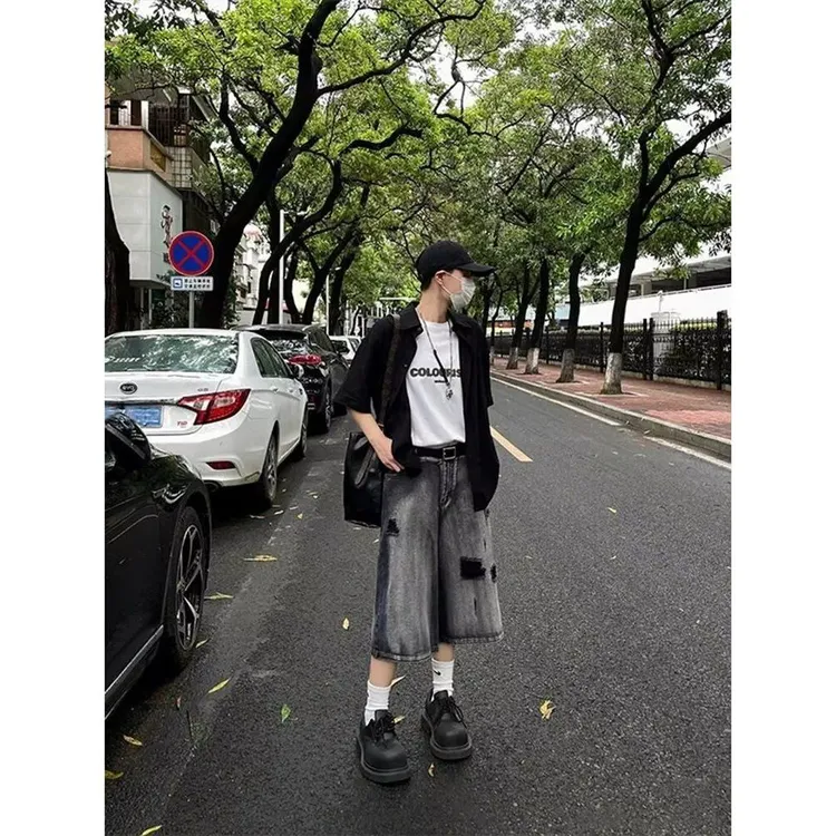 夏季新款美式短裤男潮牌薄款设计感小众宽松大码运动休闲五分裤子